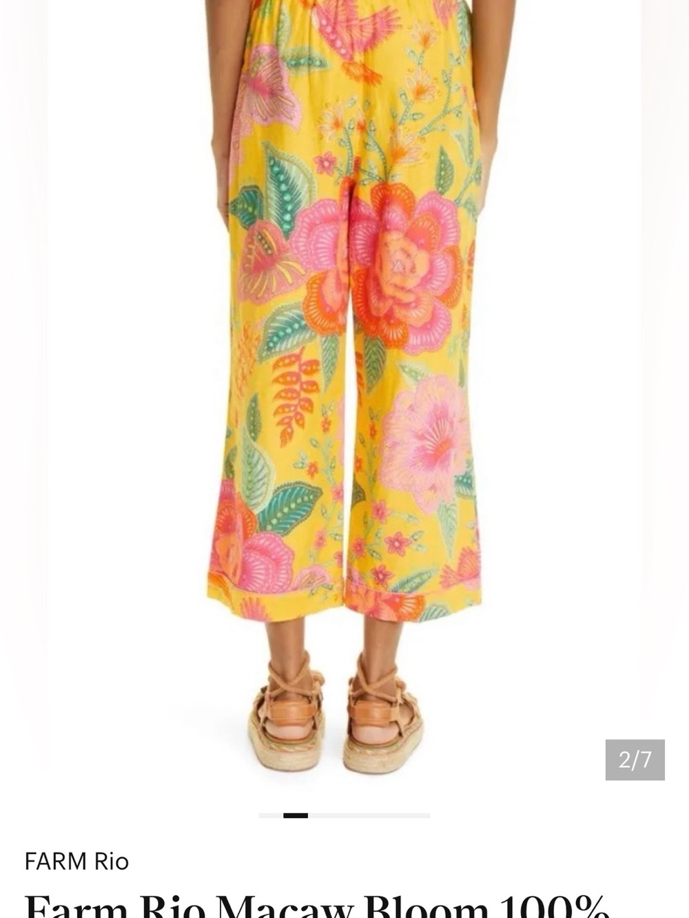 FARM Rio Macaw Bloom Wide Leg Ankle Pants with Pink & Teal Floral Print - Picture 4 of 5